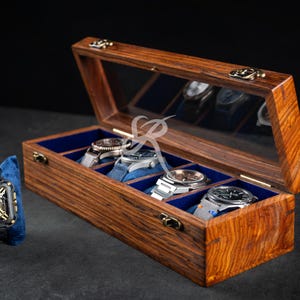 Solid Wood Watch Box, Rosewood Wood Watch Holder, Watch Storage Organizer for Men and Women, Glass Lid Watch Box 1 to 12 Slots, Gift for Him