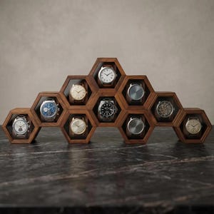 Caja de reloj vintage de madera de palisandro, caja de almacenamiento de reloj de lujo con 7 ranuras, caja de reloj de madera Exhibidor de imagen 13