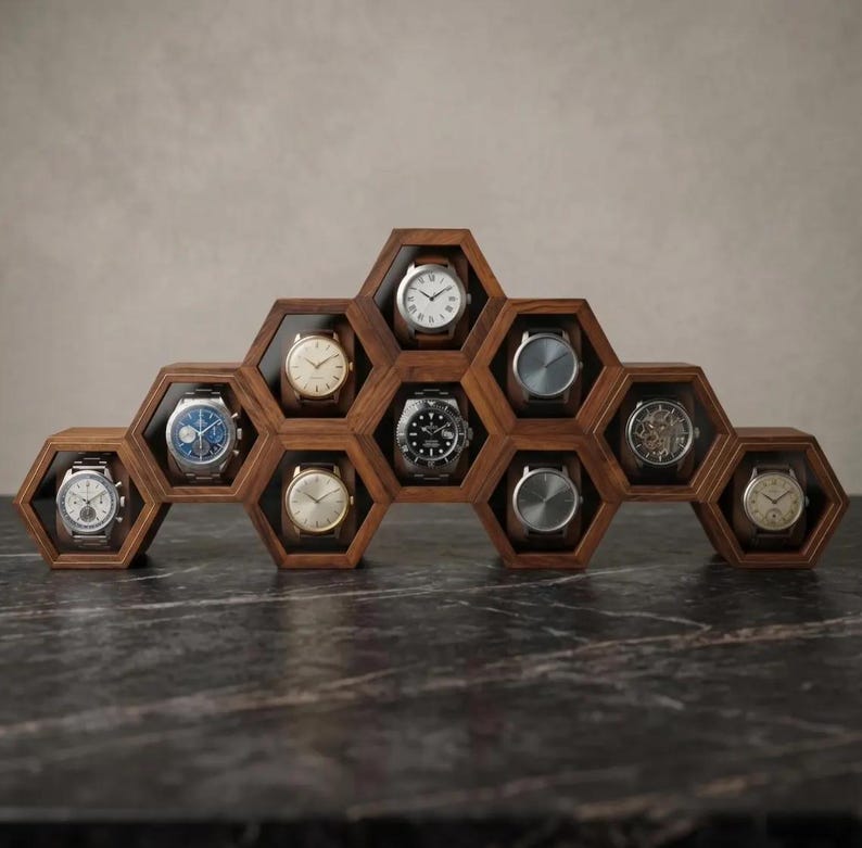 Caja de reloj vintage de madera de palisandro, caja de almacenamiento de reloj de lujo con 7 ranuras, caja de reloj de madera Exhibidor de imagen 13