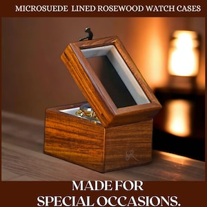 Boîte de montre avec couvercle en verre en palissandre indien - Boîte de montre à compartiment unique - Rangement de montres - Organisateur