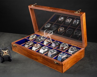 Unique Christmas Gift for Boyfriend Engraved Men’s Wooden Watch Box Luxury Closet Organizer 5th Year Anniversary Gift for Him, Handmade.