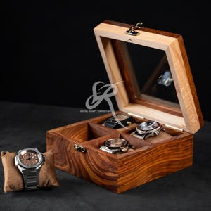 Handcrafted Wooden Watch Display Case for 4 Watches – Premium Luxury Rosewood Watch Organizer – Mens Watch Box – Perfect Birthday Gift