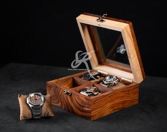 Handcrafted Wooden Watch Display Case for 4 Watches – Premium Luxury Rosewood Watch Organizer – Mens Watch Box – Perfect Birthday Gift