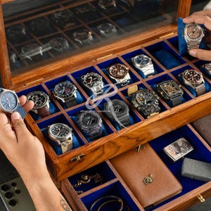 Gepersonaliseerde horlogedoos met lade, horlogekast voor mannen, donkerbruine palissander horlogedoos, beste verjaardagscadeau
