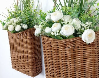 Brown door basket - Wicker basket for flowers - Door basket in rustic style -Rectangular basket - A basket for decorating the front door