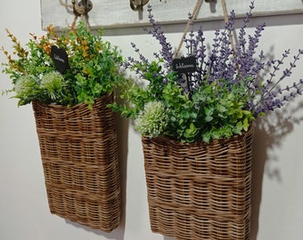 Brown door basket - Wicker basket for flowers - Door basket in rustic style -Rectangular basket - A basket for decorating the front door
