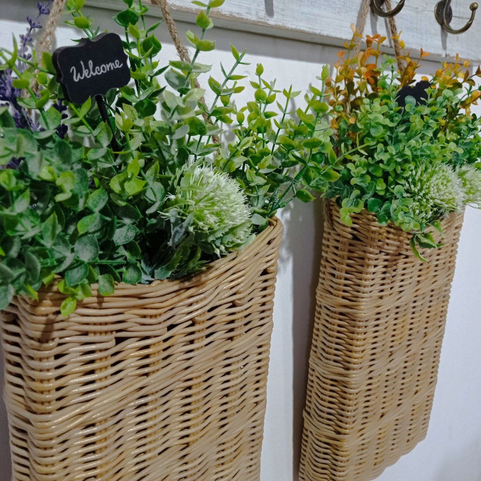 A Set of Two Light Brown Door Baskets Basket for Flowers Door Basket