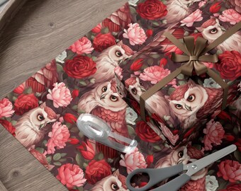 Floral Owl Wrapping Paper, Owl Gift Wrap, Pink Floral Nursery, Animal Lover Gift, Kids Gift Wrap, Birthday Gift Wrapping Paper