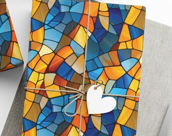 Stained Glass Wrapping Paper Blue And Orange Gift Wrap For Presents For Birthday Colorful Wrapping Paper Rolls Yellow