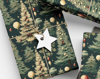 Papel de regalo de árbol de Navidad vintage Árbol de Navidad Papel de regalo clásico Navidad Papel de regalo de Navidad vintage Papel de regalo de invierno