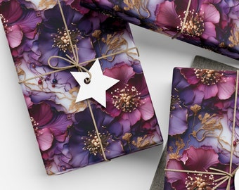 Purple And Gold Gift Wrapping Paper Roll For Presents Wrapping Paper Gift Abstract Floral Decor