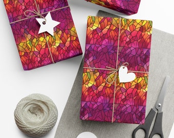 Papier cadeau pour vitrail rouge et violet et jaune pour cadeaux d'anniversaire rouleaux de papier cadeau colorés