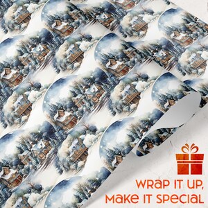 Charming Snowy Village Christmas Wrapping Paper Cozy Winter Town Holiday Gift Wrap Whimsical Xmas Decor Festive Scene Christmas Roll