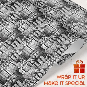Black White Gift Wrap Monochrome Style Intricate Patterned Sophisticated Elegant Perfect For Classy Celebrations Stylish Gift Giving
