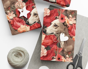 Floral Greyhound inpakpapier, Greyhound Gift Wrap, Roze Bloemenkwekerij, Dierenliefhebber Cadeau, Kids Gift Wrap, Verjaardagscadeau inpakpapier