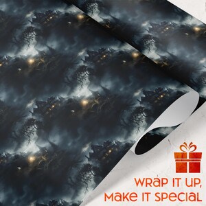 Spooky Halloween Wrapping Paper Haunted Village Designs Eerie Gift Wrapping Perfect for Holiday Parties