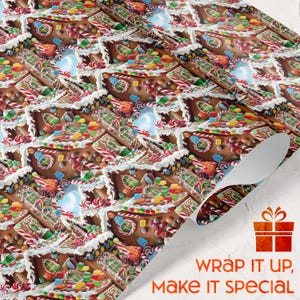 Gingerbread House Candy Gift Wrapping Paper Holiday Sweet House Gingerbread Candy Theme Christmas Baking Gift Wrap Paper
