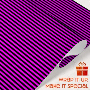 Neon Pink Black Striped Wrapping Paper Bold Gifts Birthdays Festivals Edgy Celebrations Friends Loved Ones