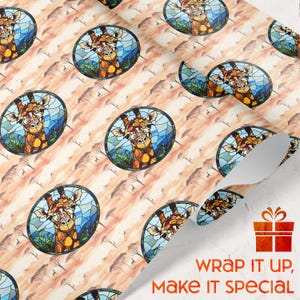 Giraffe Gift Wrapping Paper Stained Glass Design Gift For Animal Lovers Wrap For Kids Daughter Son Beige Orange Birthday Party Present
