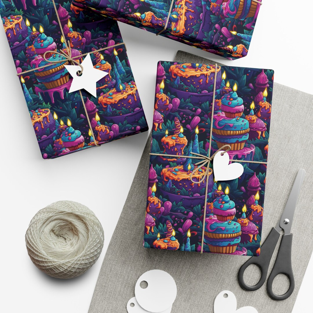 Colorful Birthday Cake Wrapping Paper, Birthday Gift Wrapping Paper