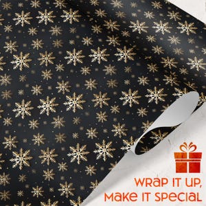 Elegant Gold Snowflakes Christmas Gift Wrapping Paper Festive Holiday Gift Wrap Luxurious Christmas Packaging