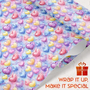 Colorful Pastel Heart Wrapping Paper Valentines Day Love Gift Wrap Birthdays Anniversaries Romantic Gifts Baby Showers Celebrations Parties
