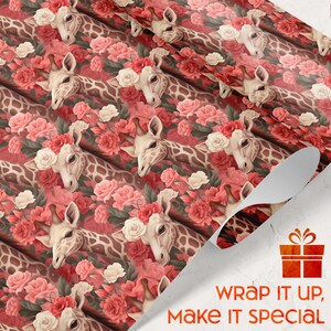 Giraffe Gift Wrapping Paper Pink Floral Nursery Gift For Animal Lovers Wrap For Kids Daughter Son Birthday Party Present