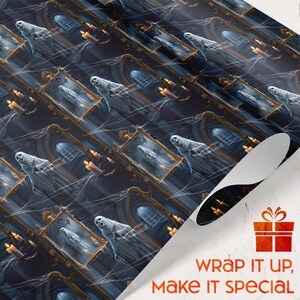 Ghostly Halloween Wrapping Paper Haunted House Print Eerie Cle Designs for Festive Gift Wrapping