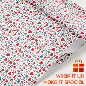 Cute Heart Doodle Valentines Day Gift Wrapping Paper Gift Wrap Love Themed Present Cover Romantic Packaging Paper Festive Design