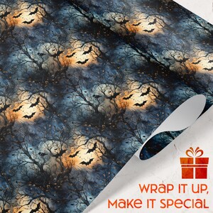 Bats Dark Trees Halloween Wrapping Paper Spooky Scenery Designs Perfect for Party Favor Wrapping Decorations