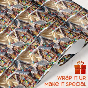 Gingerbread House Gift Wrapping Paper Festive Christmas Candy House Holiday Baking Gingerbread Houses Paper Wrap