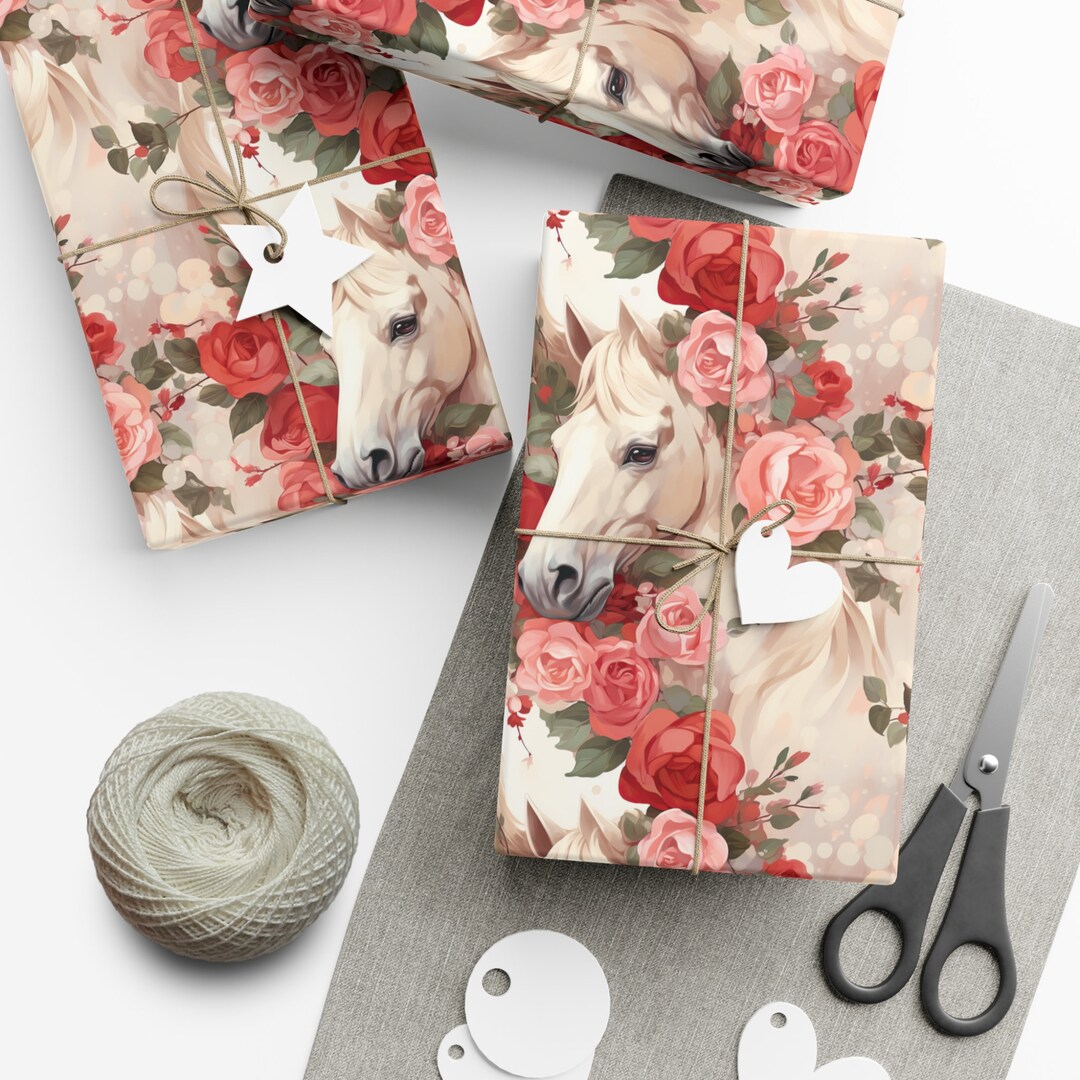 Floral Horse Wrapping Paper, Horse Gift Wrap, Pink Floral Nursery