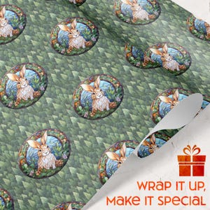 Rabbit Gift Wrapping Paper Stained Glass Design Gift For Animal Lovers Wrap For Kids Daughter Son Green Birthday Party Present