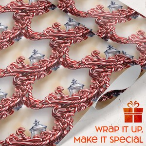 Candy Cane Holiday Gift Wrapping Paper Festive Red and White Candy Canes Christmas Themed Wrap Holiday Sweet Treats Gift Wrap Paper
