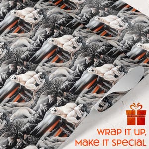 Majestic Polar Bear Christmas Wrapping Paper Arctic Scene Snowy Mountains Nature Gift Wrap Winter Wildlife Theme Holiday Decor Xmas Wrap