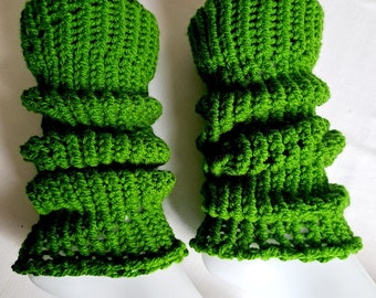 Women's knitted leg warmers, green, 40 cm