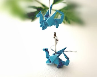 Origami Dragon Earrings: Lacquered Paper Dinosaur Jewelry