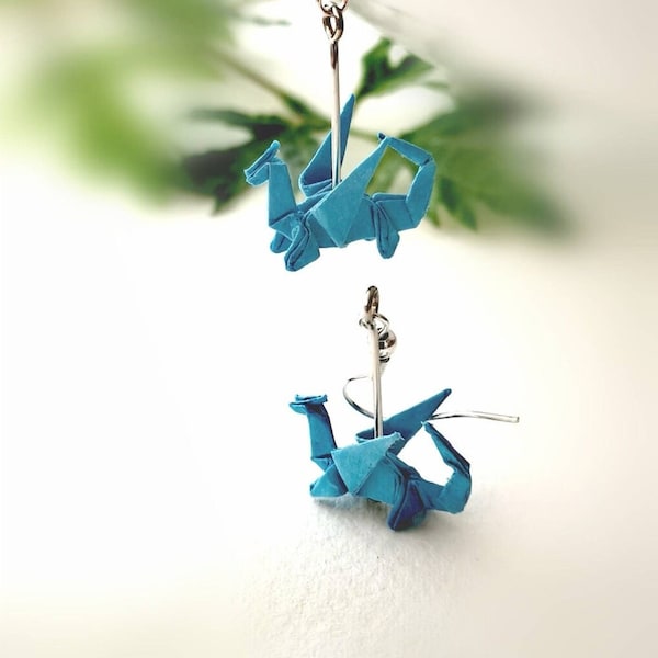 Origami Dragon Earrings: Lacquered Paper Dinosaur Jewelry