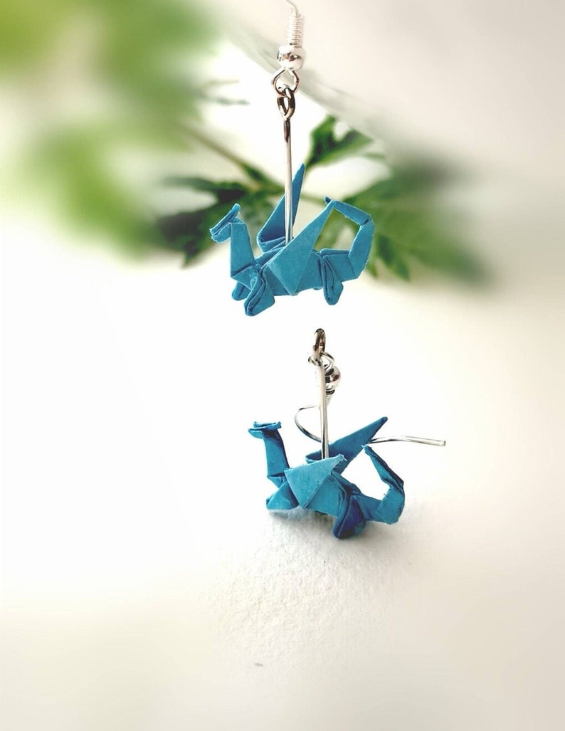 Origami Dragon Earrings: Lacquered Paper Dinosaur Jewelry