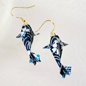Origami Fish Earrings, Koi Fish Jewelry, Paper Gold Fish Dangle Earrings, Carp Fish Earring, Bridal, Anniversary Best Friend, Birthday Gift