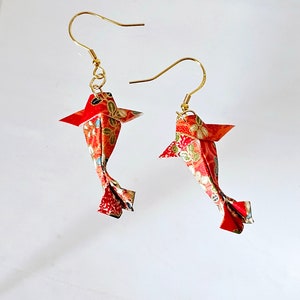 Origami Koi Fish Dangle Earrings: Japanese Paper Lacquered Jewelry