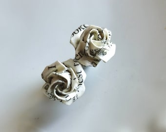 Origami Rose Stud Earrings: Handmade Book Paper Jewelry