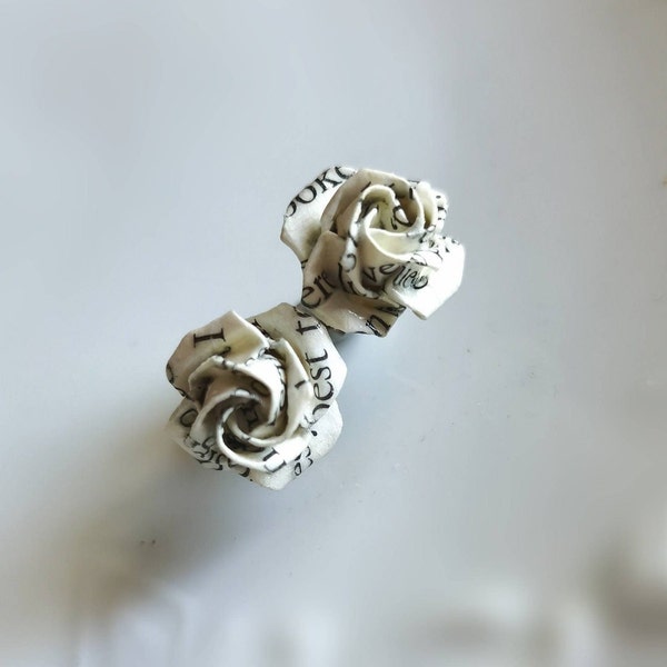 Origami Rose Stud Earrings: Handmade Book Paper Jewelry