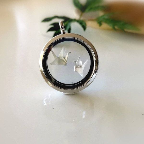 Origami Crane Necklace, Glass Locket Jewellery, Paper Pendant, Handmade Jewelry, Luck Bird, Gift For Her, Best Friend, Birthday, Christmas