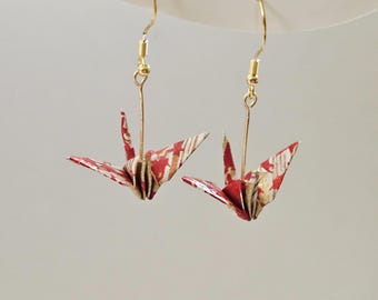 Origami Crane Earrings: Lacquered Paper Jewelry, Lightweight Bird Design