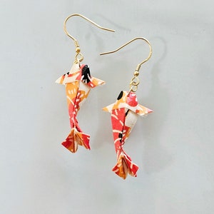 Origami Fish Earrings, Koi Fish Jewelry, Paper Gold Fish Dangle Earrings, Carp Fish Earring, Bridal, Anniversary Best Friend, Birthday Gift