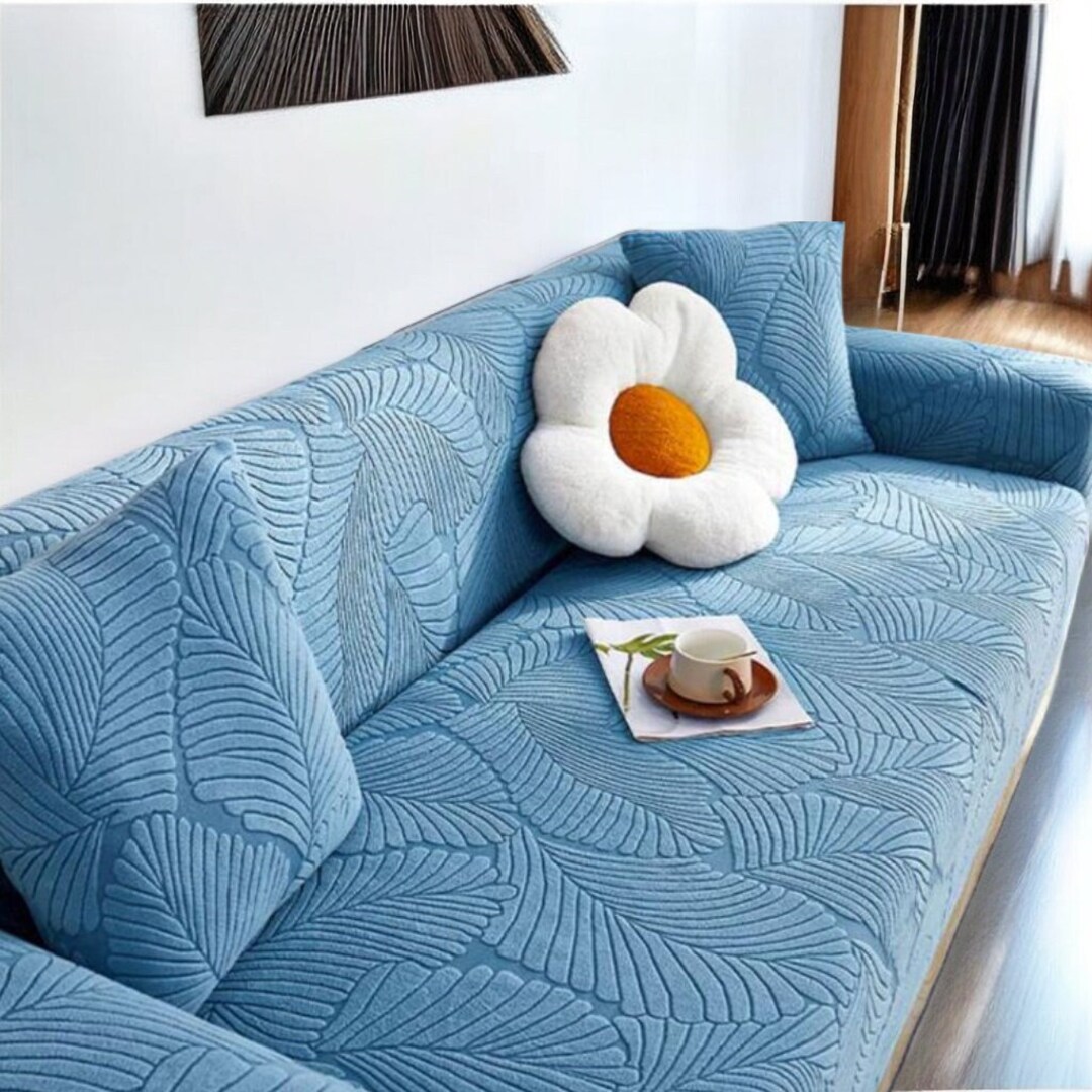 Blue Large Leaves Sofa Cover Multicolor Cushion Cover Short Etsy