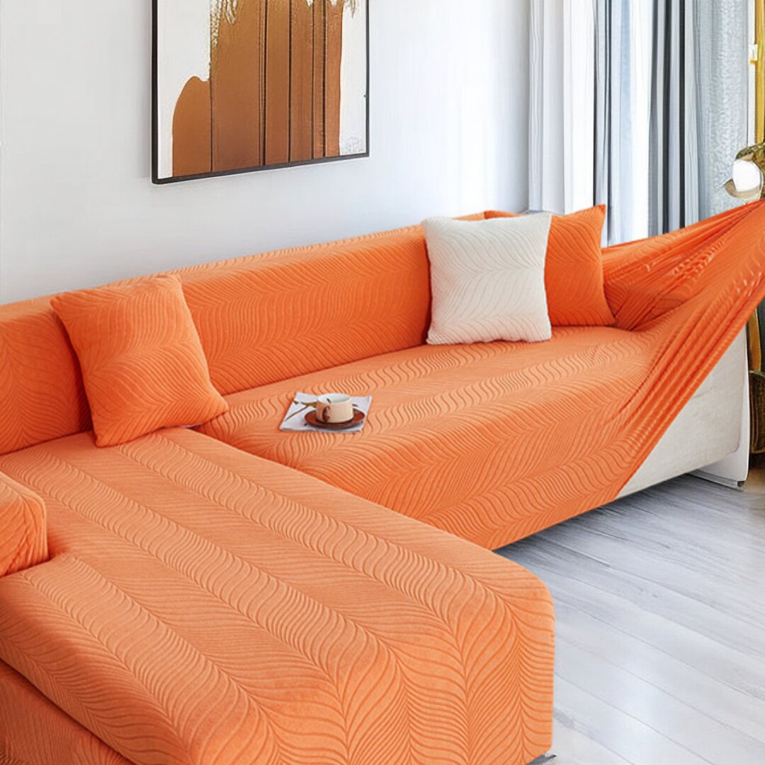 Orange Waterproofing Sofa Cover Solid Color Slipcovers Soft Etsy