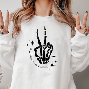Mano scheletrica della pace Svg, Download digitale istantaneo, Cricut svg, Clip art, Png, Svg, Eps, Jpg, Silhouette Vector, Mano scheletrica, Hallowen