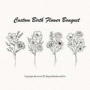 Custom Birth Flower Bouquet, Family Birth Month Tattoo Design, Up to 6 Flowers, Flower Bouquet Print Floral Tattoo Design Digital Download